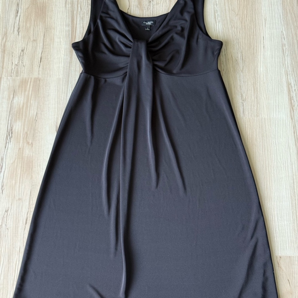 Talbots Black Midi L Twist Front Sleeveless Draped Classic Little Black Dress